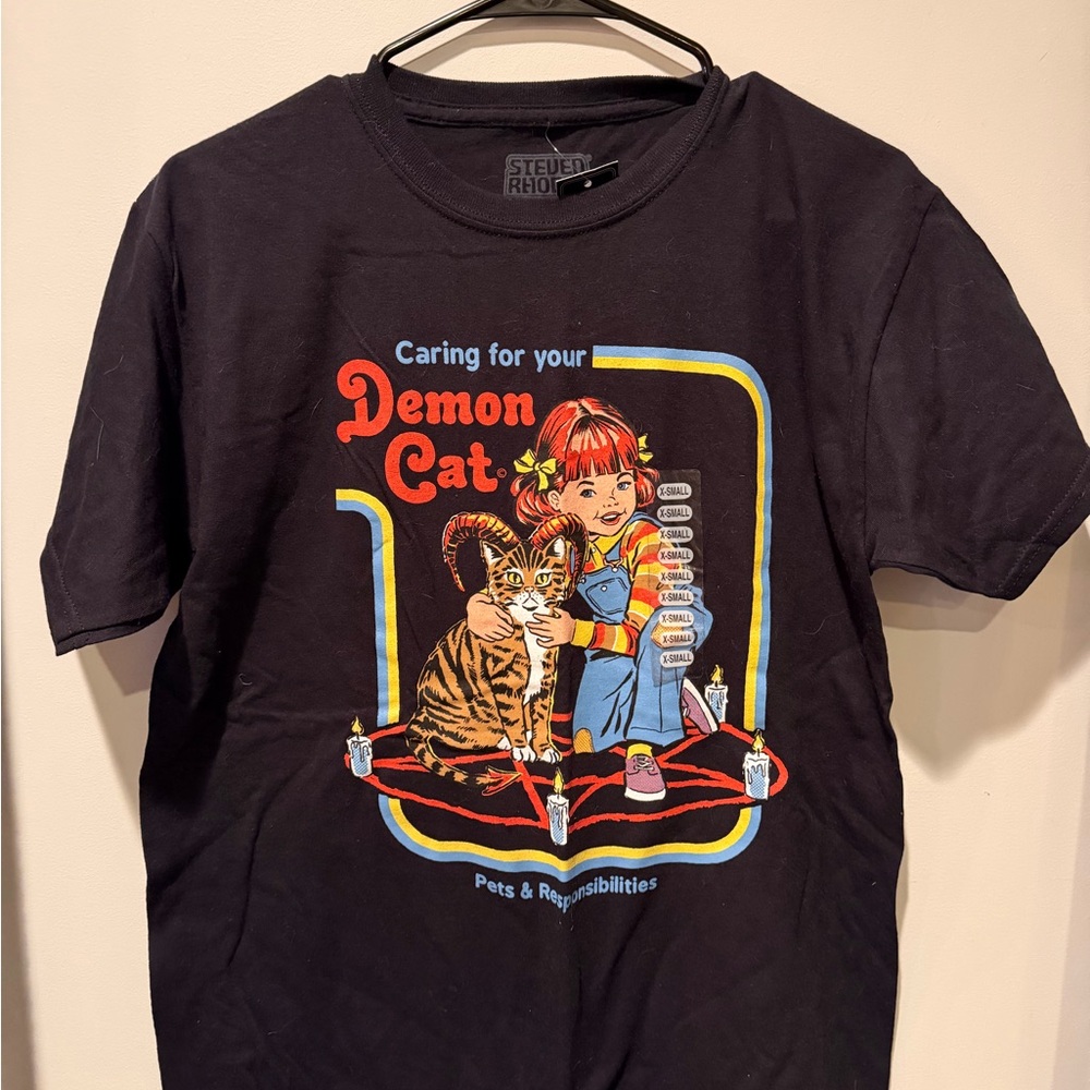 Steven Rhodes Black Demon Cat Graphic Tee NWT